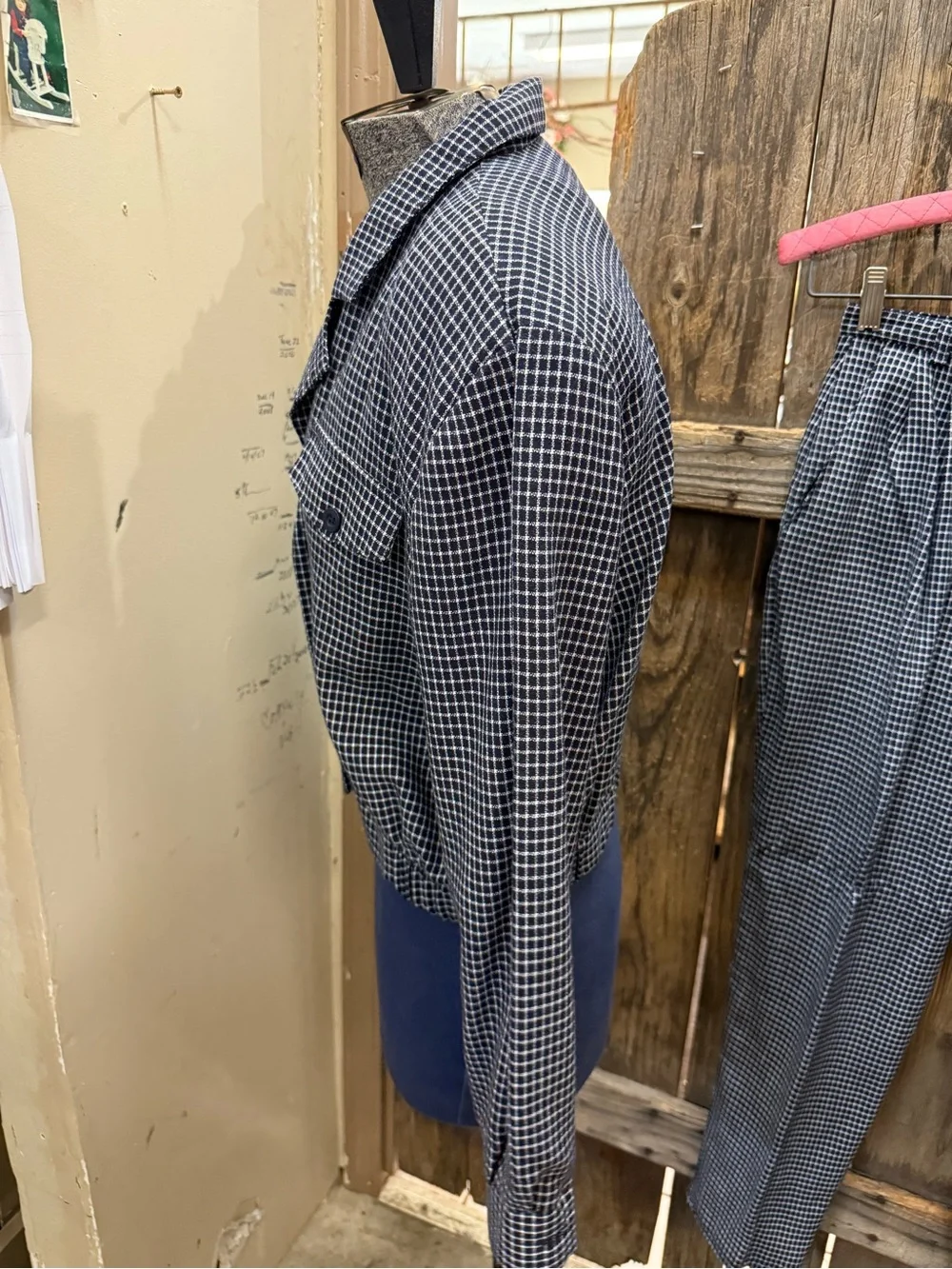 Vintage Classic Women's Checked Pantsuit Jacket & Trousers - Navy Check